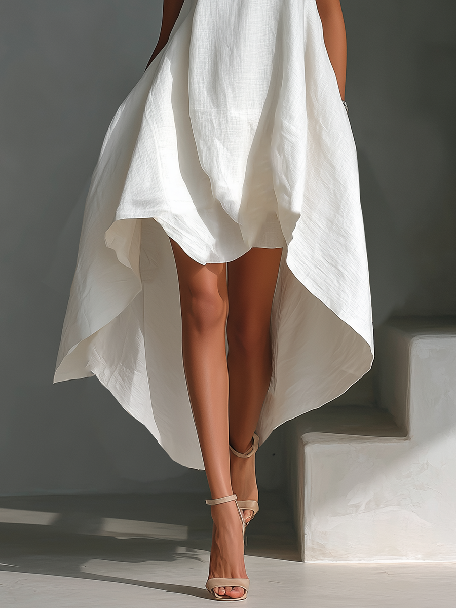 Alyna – Rochie Midi Fără Mâneci, Cu Tiv Asimetric