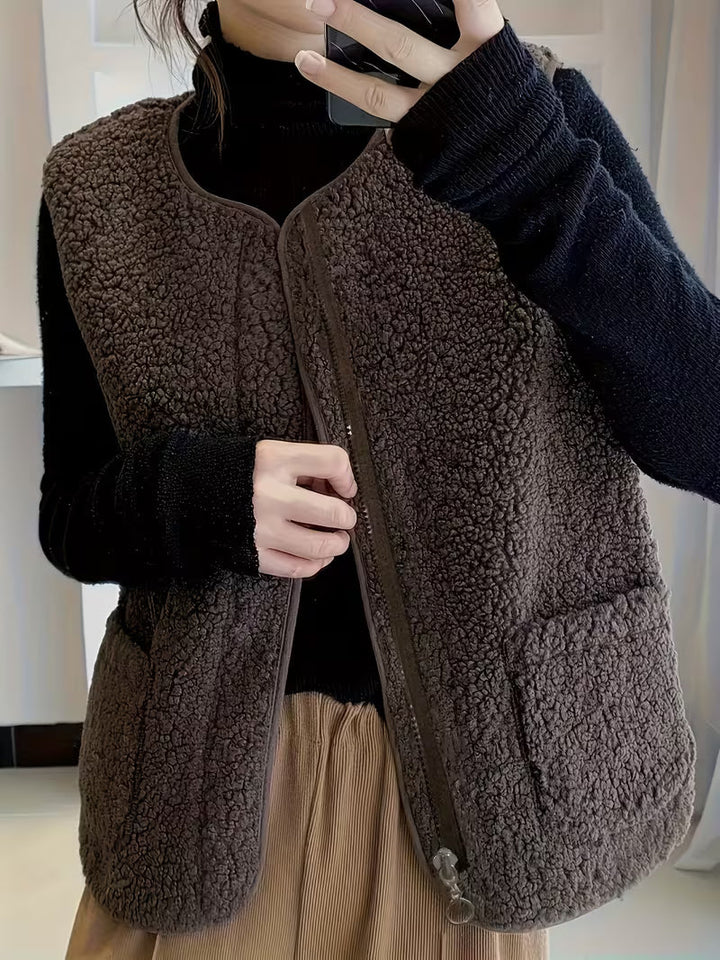 Miona – Vestă Din Fleece Moale, Cu Buzunare
