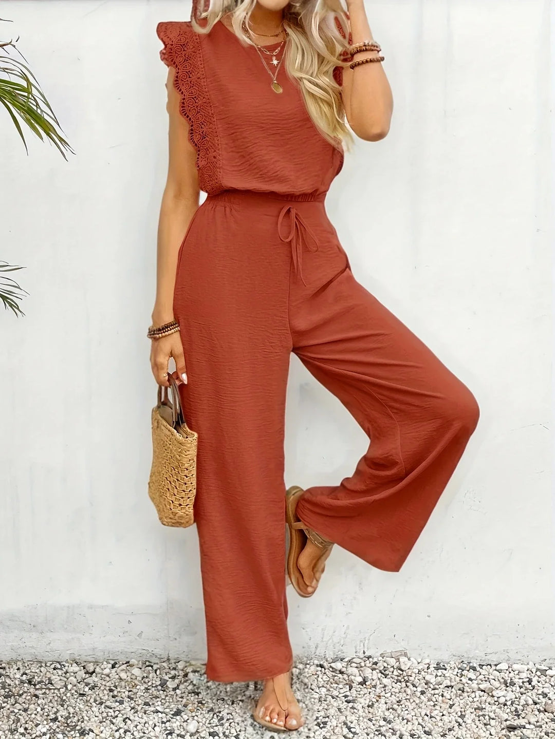 Ziva - Top Elegant Din Dantelă și Pantaloni Cu Croi Larg