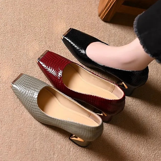 Merja – Pantofi Cu Toc Gros Și Model De Piele De Șarpe
