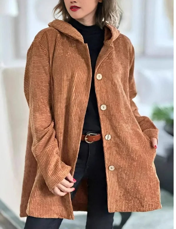 Tezila – Palton Elegant Din Velur Cu Glugă