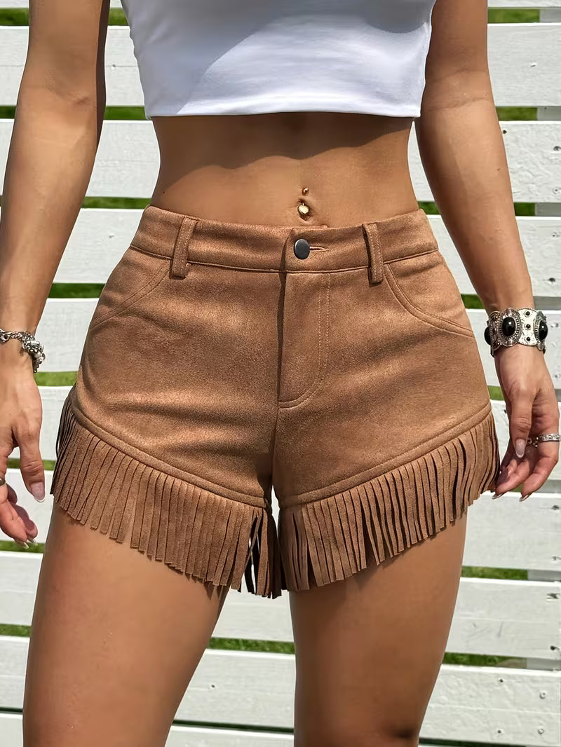 Wiliya - Șorturi Vintage Cu Franjuri și Talie Joasă