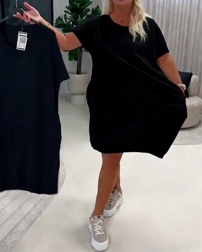 Pretty - Rochie cu Mâneci Scurte și Decolteu Rotund