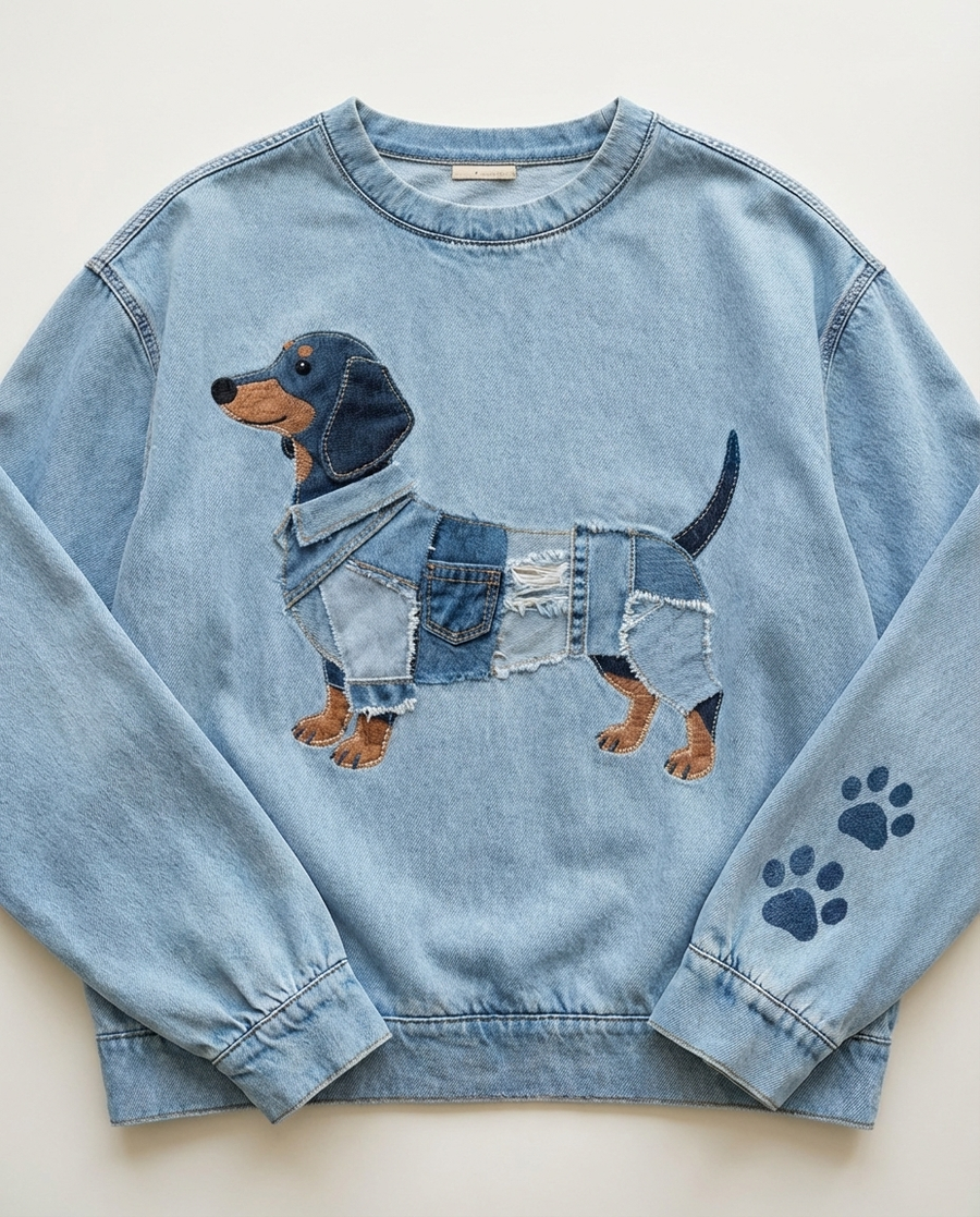 Celini - Hanorac din Denim cu Motiv de Teckel