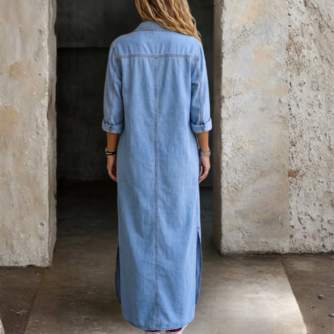 Noshina - Rochie Lungă Din Denim Cu Nasturi În Față