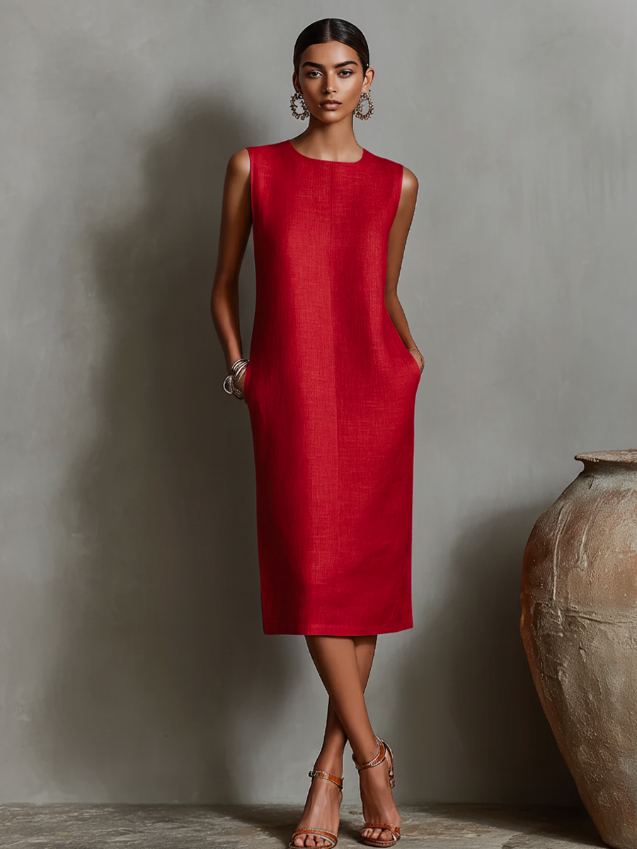 Katalina – Rochie Dreaptă Din in, Cu Buzunare