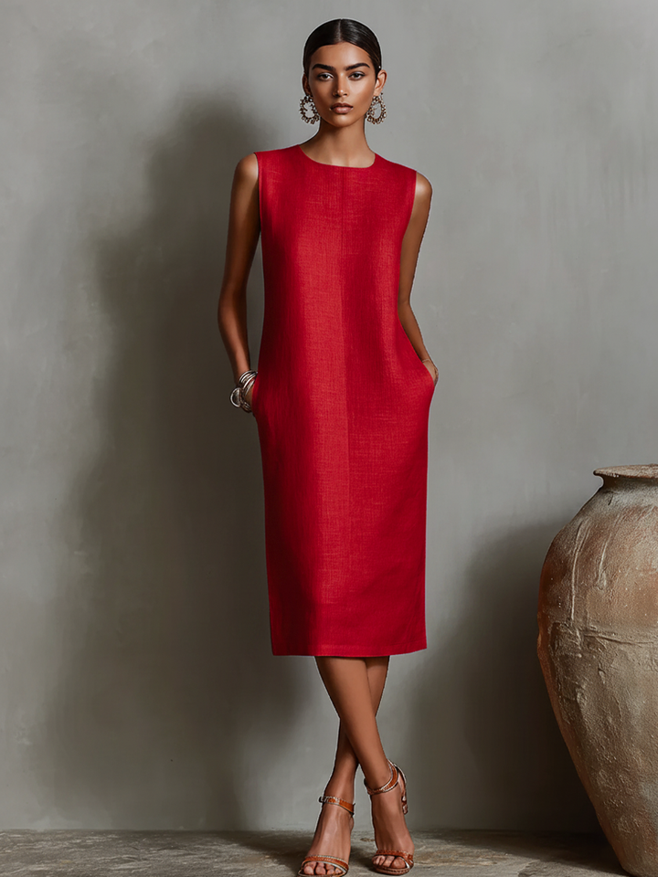 Katalina – Rochie Dreaptă Din in, Cu Buzunare