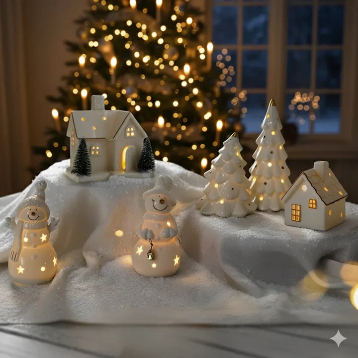 SnowLume - Set Decorativ LED Pentru Satul De Crăciun Din Ceramică