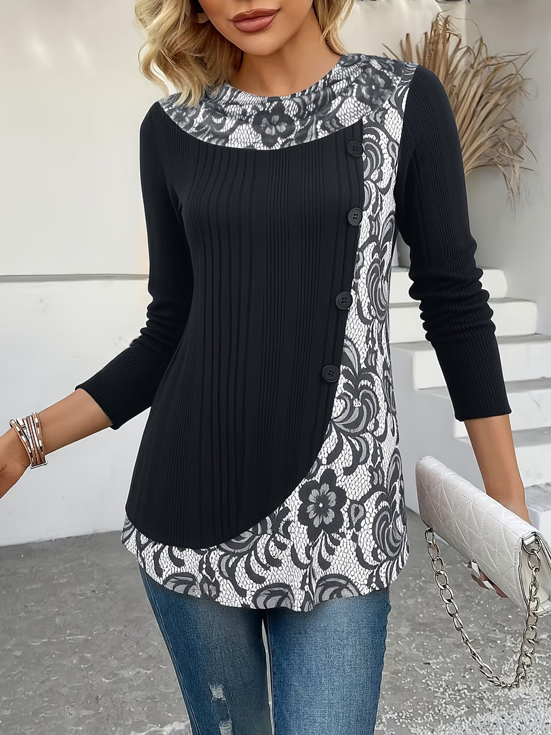 Lizeth - Tricou Cu Mâneci Lungi Și Guler Rotund