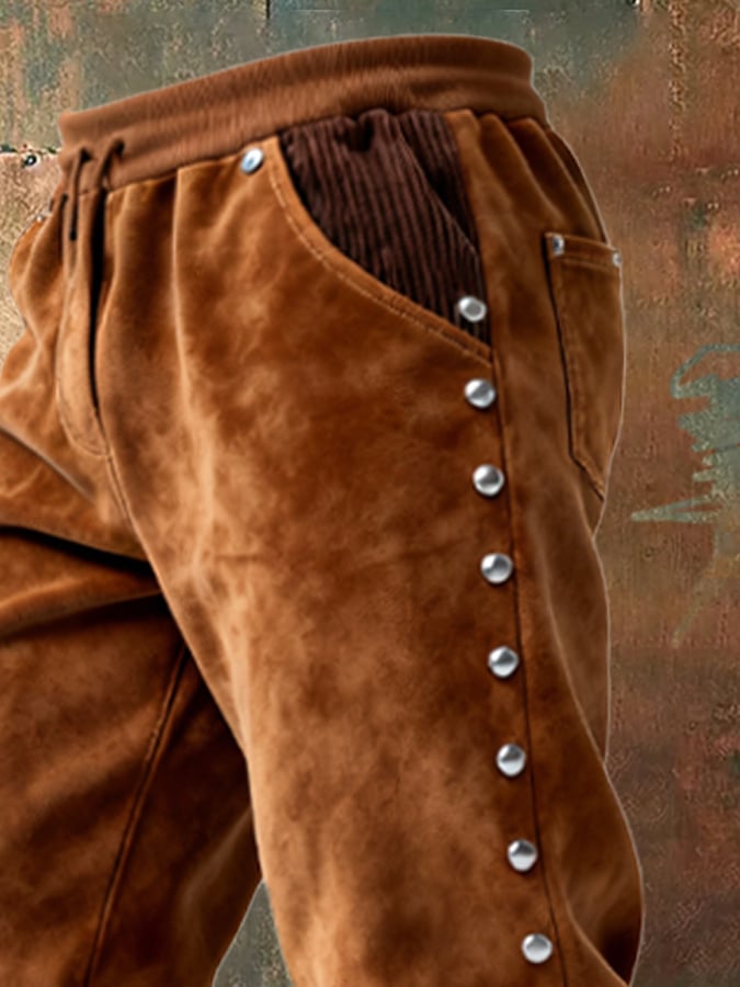 Overton - Pantaloni Vintage Pentru Aventuri în Aer Liber Din Velur Cu Cusături și Ciucuri