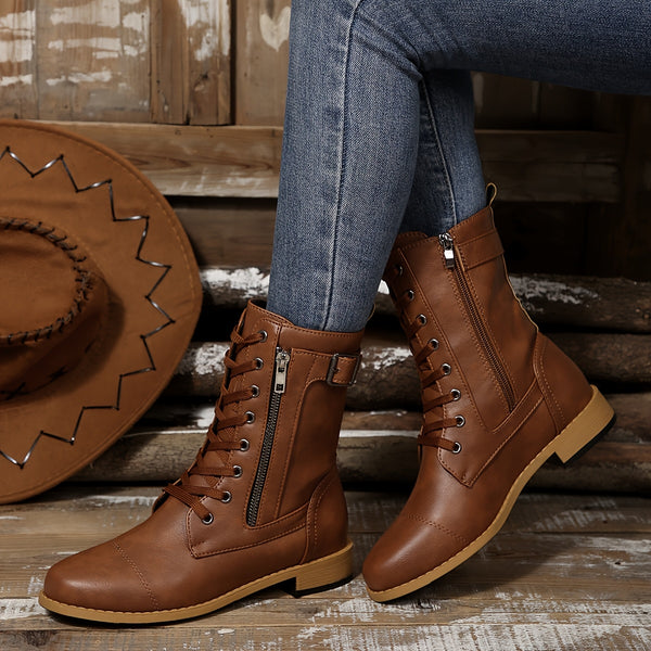 Kareema - Cizme Confortabile Din Piele Cu Fermoar Lateral