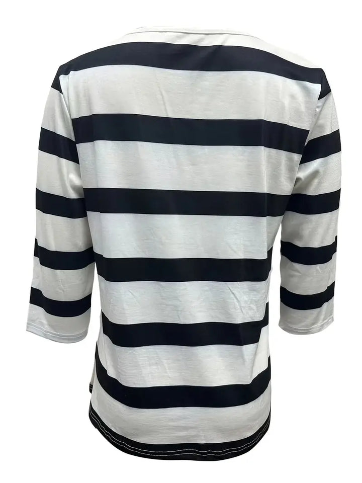 Dakota - Tricou Casual Cu Decolteu în V și Imprimeu Cu Dungi