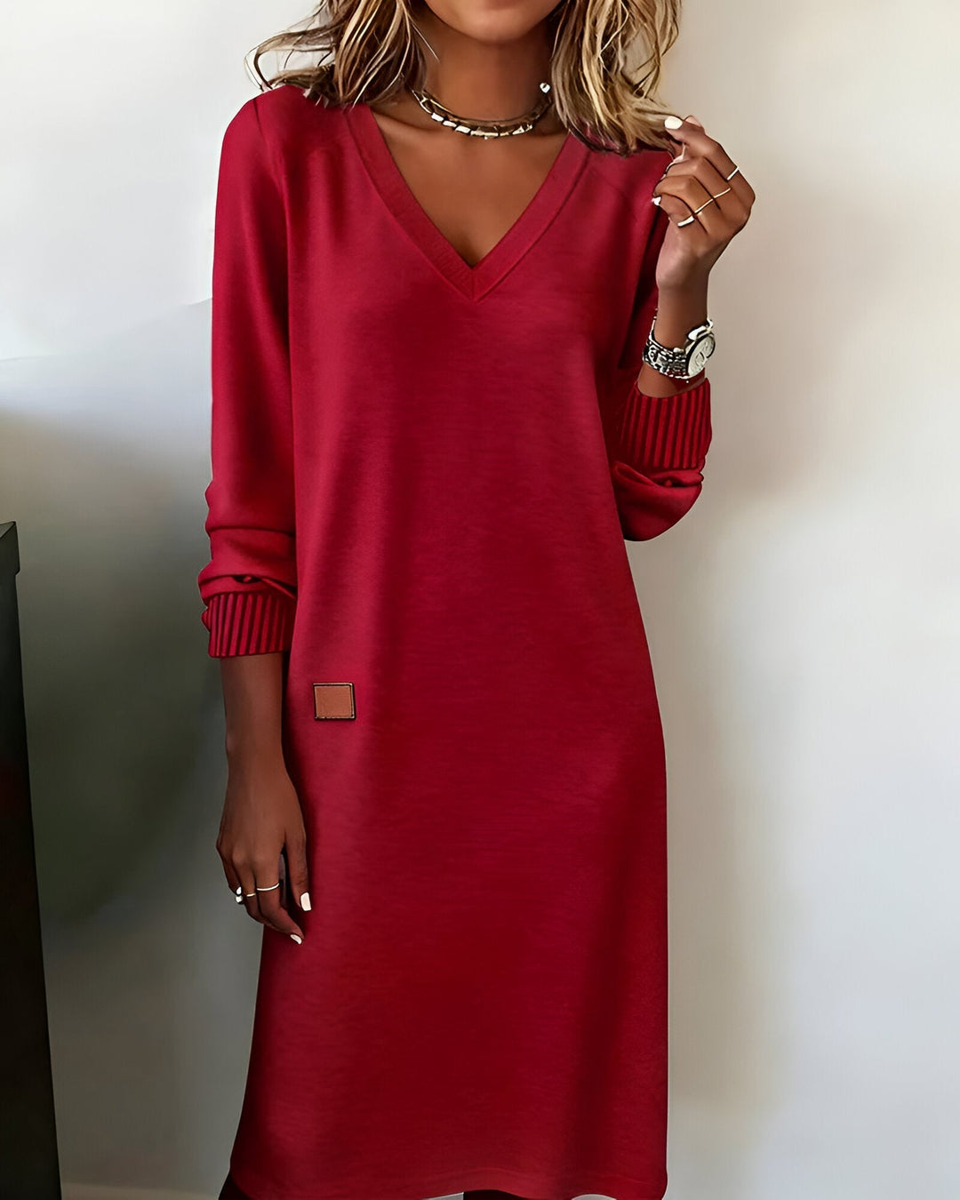 Kymari - Rochie lungă casual din tricot cu Decolteu în V