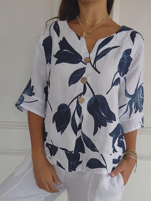 Despoina - Bluză Elegantă cu Iimprimeu Floral și Nasturi