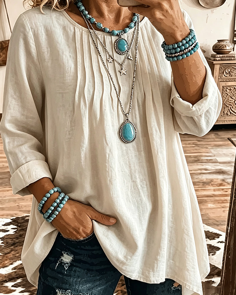 Taireen – Bluză Tunică Plisată în Stil Boho