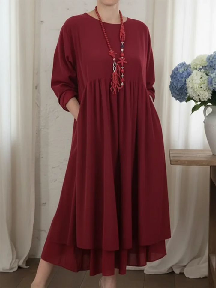 Ceinwen - Rochie Maxi Cu Tiv Liber și Dublu Stratificat