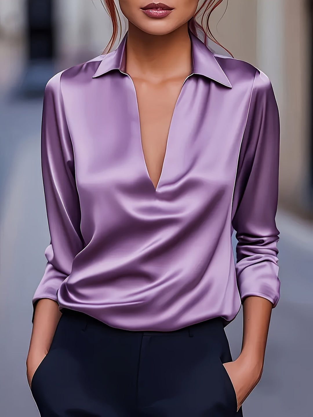 Kyrra – Bluză Elegantă Din Satin Cu Decolteu în V