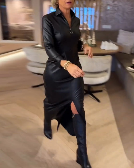 Laila - Rochie Elegantă Din Piele PU Cu Fermoar