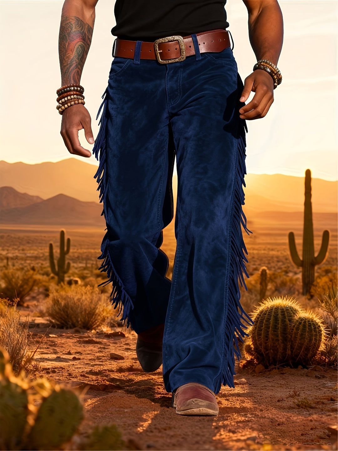 Altan - Pantaloni Casual Retro Western Cu Franjuri