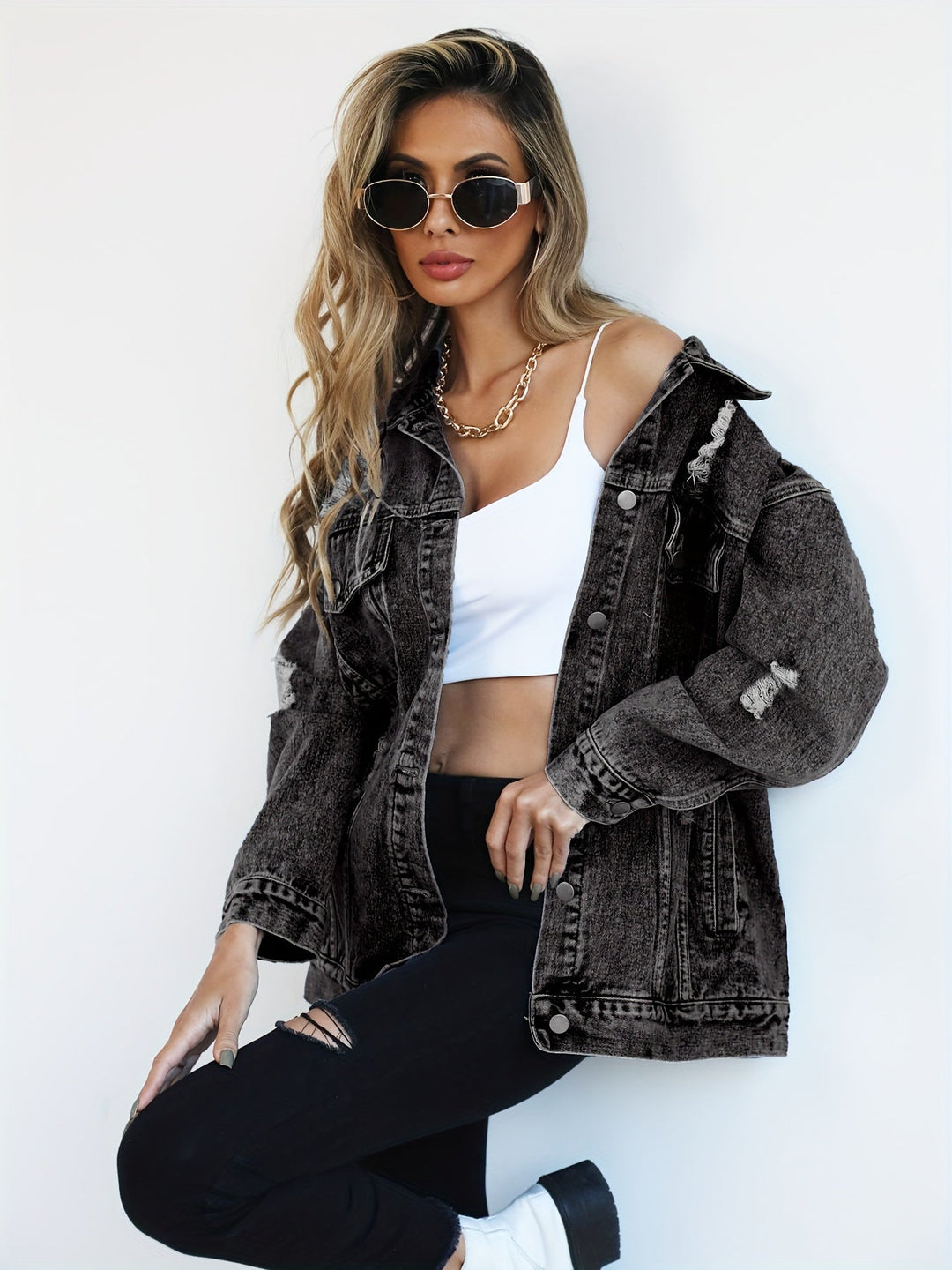 Keazjah - Jachetă Din Denim Cu Croi Larg