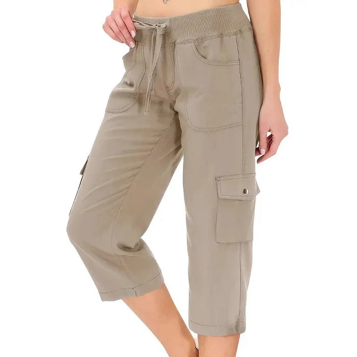 Mileni - Pantaloni Capri Confortabili Cu Talie Înaltă Și Buzunare Practice