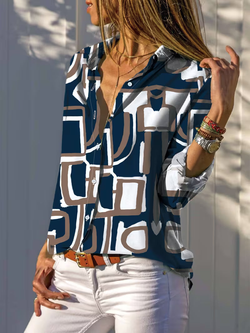 Fizana – Cămașă casual din șifon cu imprimeu geometric