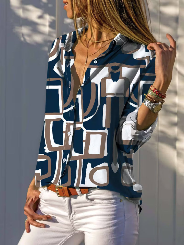 Fizana – Cămașă casual din șifon cu imprimeu geometric