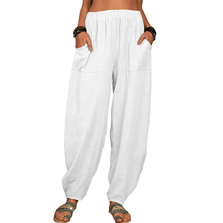 Zinzi - Pantaloni Harem Casual din Bumbac și in, croi Larg