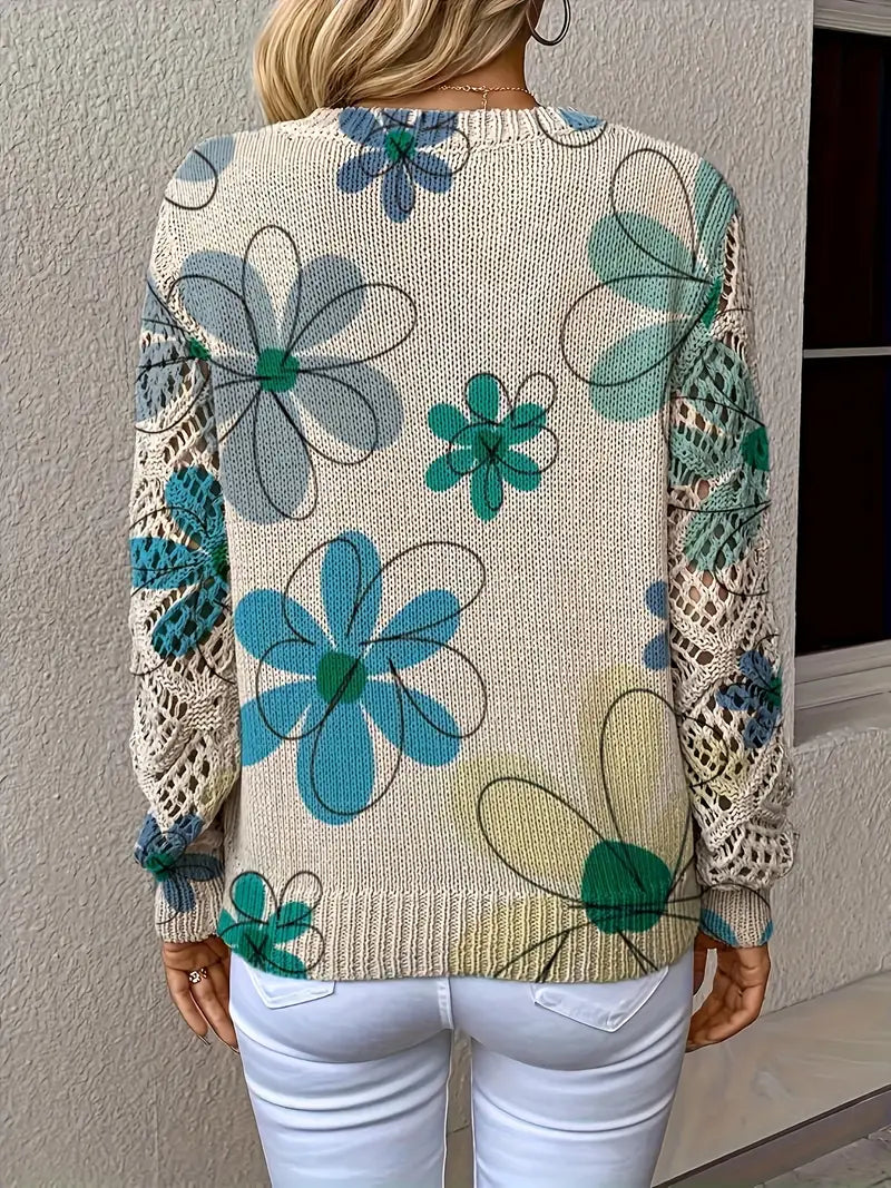 Marzena - Pulover Elegant Cu Mâneci Lungi și Imprimeu Floral