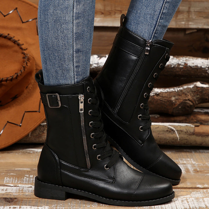 Kareema - Cizme Confortabile Din Piele Cu Fermoar Lateral