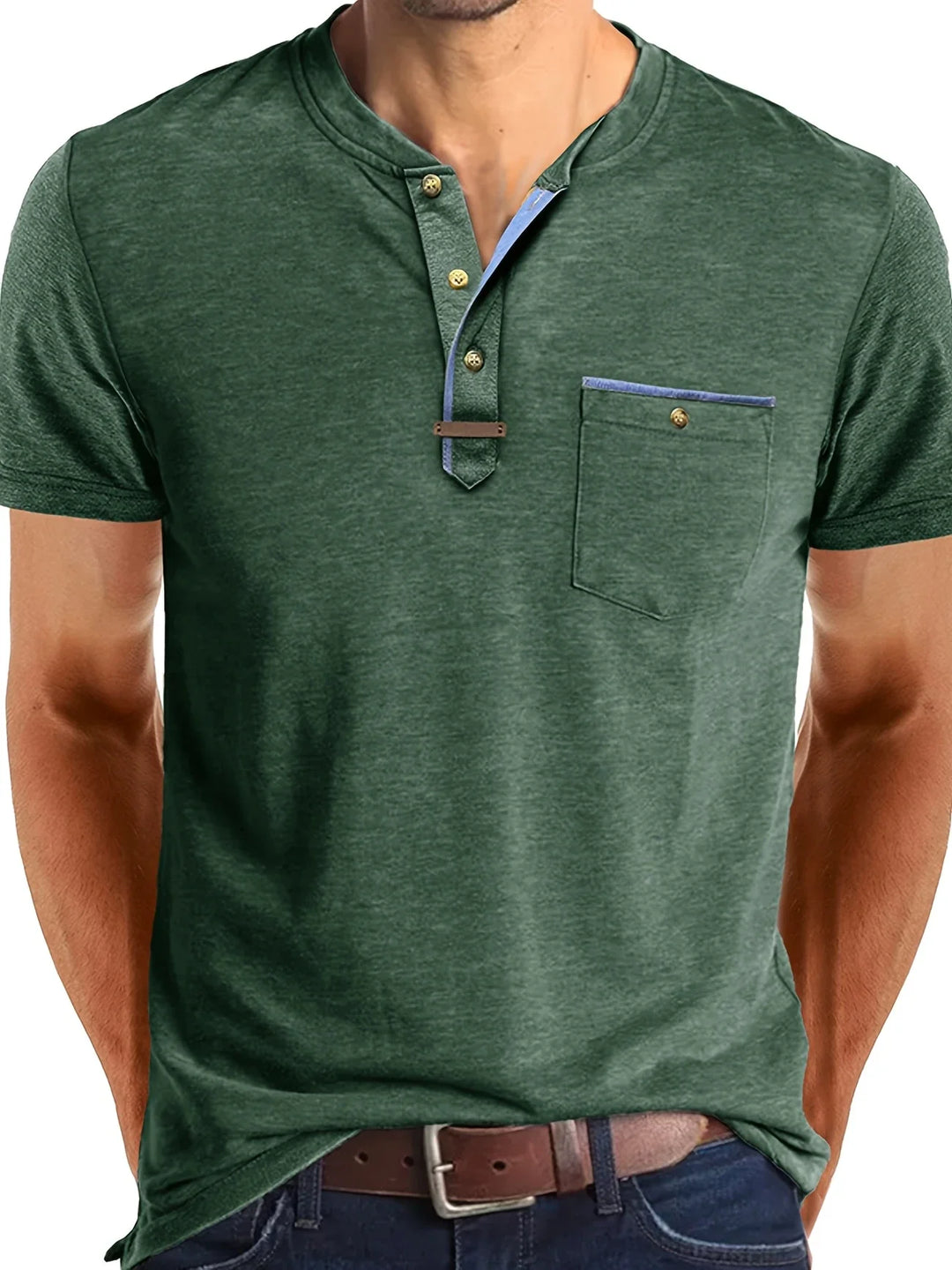 Saxon - Tricou Elegant Cu Guler Rotund și Buzunar