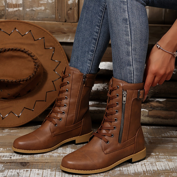 Kareema - Cizme Confortabile Din Piele Cu Fermoar Lateral
