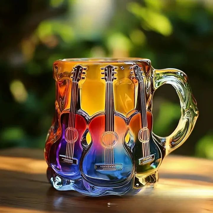 MelodyMug - Cană cu Chitară și Vitralii în Culorile Curcubeului