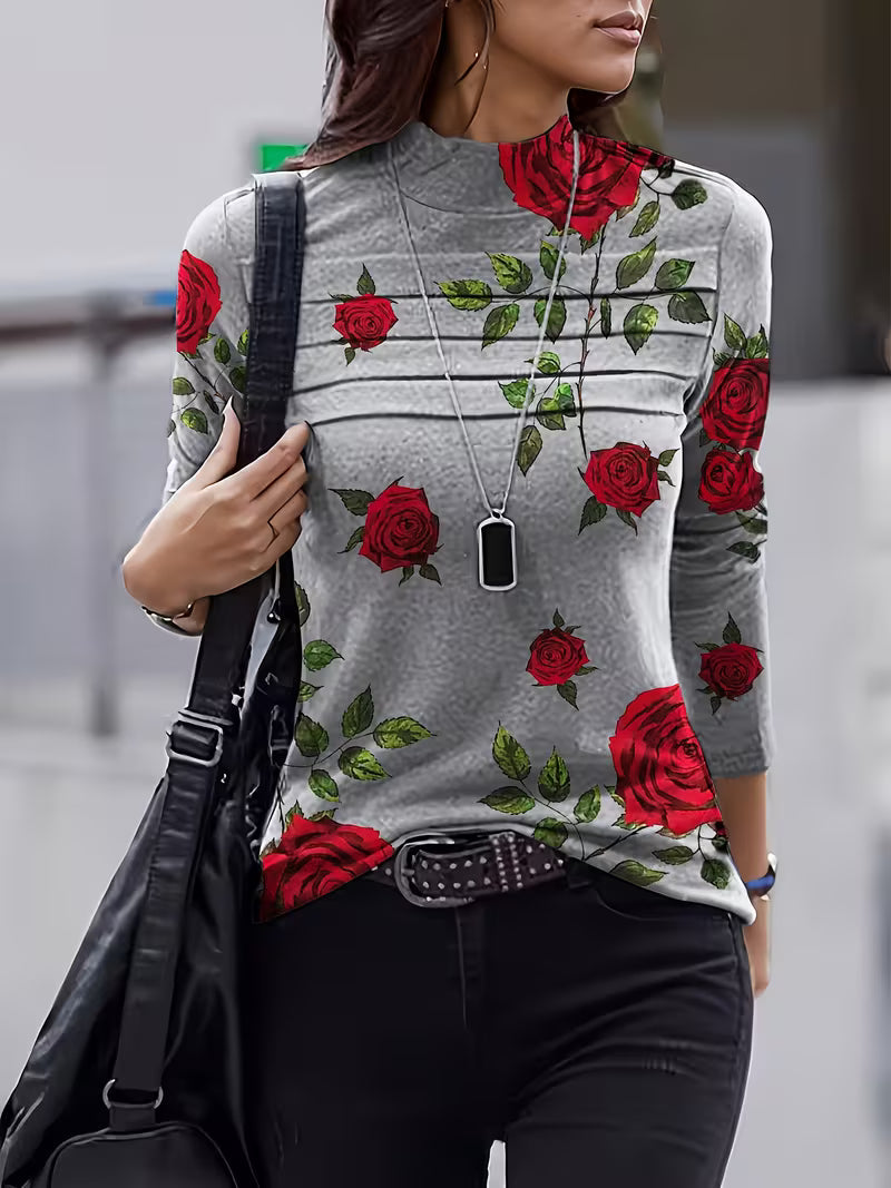 Zunni - Bluză Cu Guler Înalt Și Imprimeu Floral