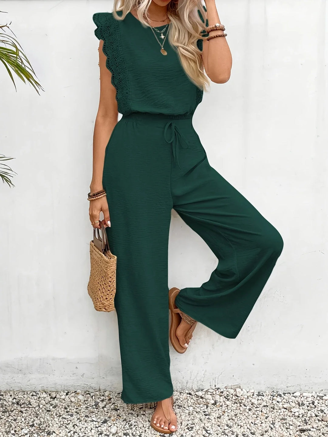 Ziva - Top Elegant Din Dantelă și Pantaloni Cu Croi Larg