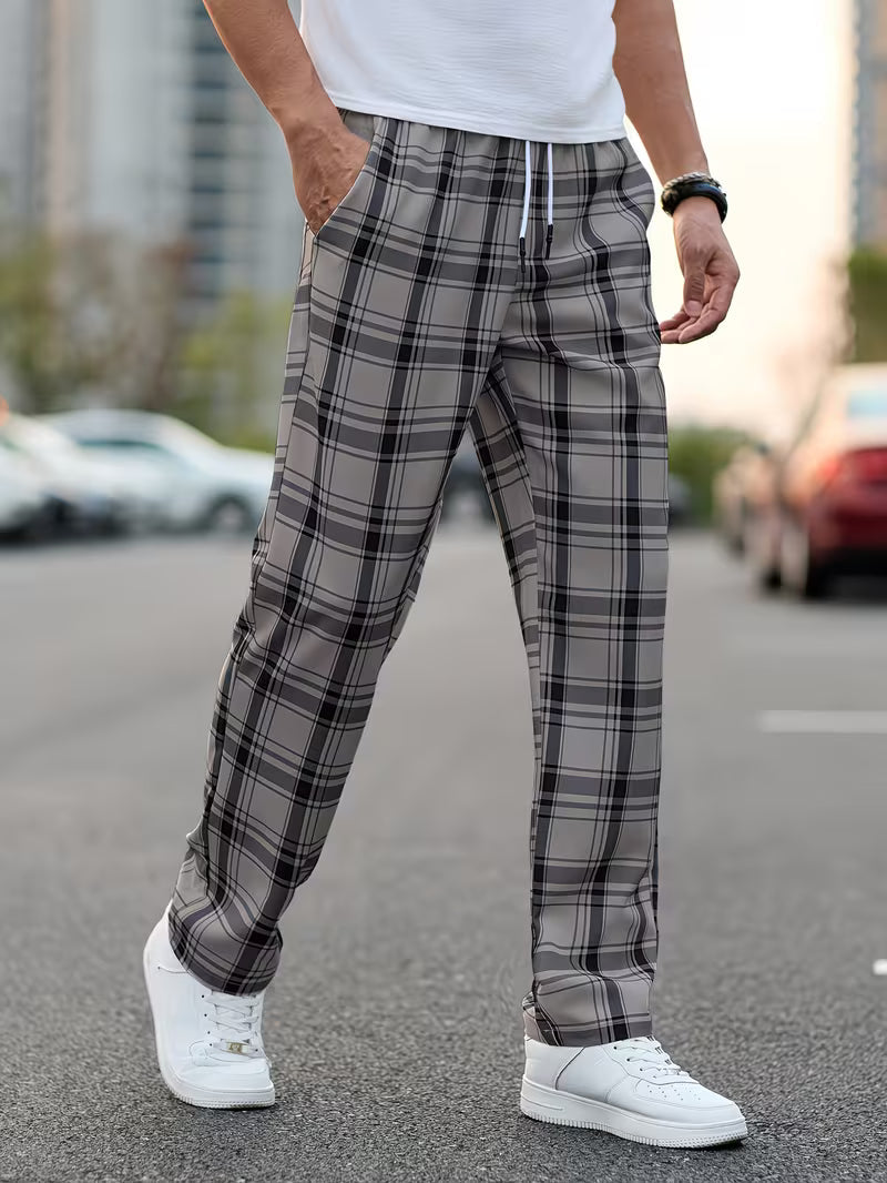 Idriz - Pantaloni în Carouri Cu Talie Elastică