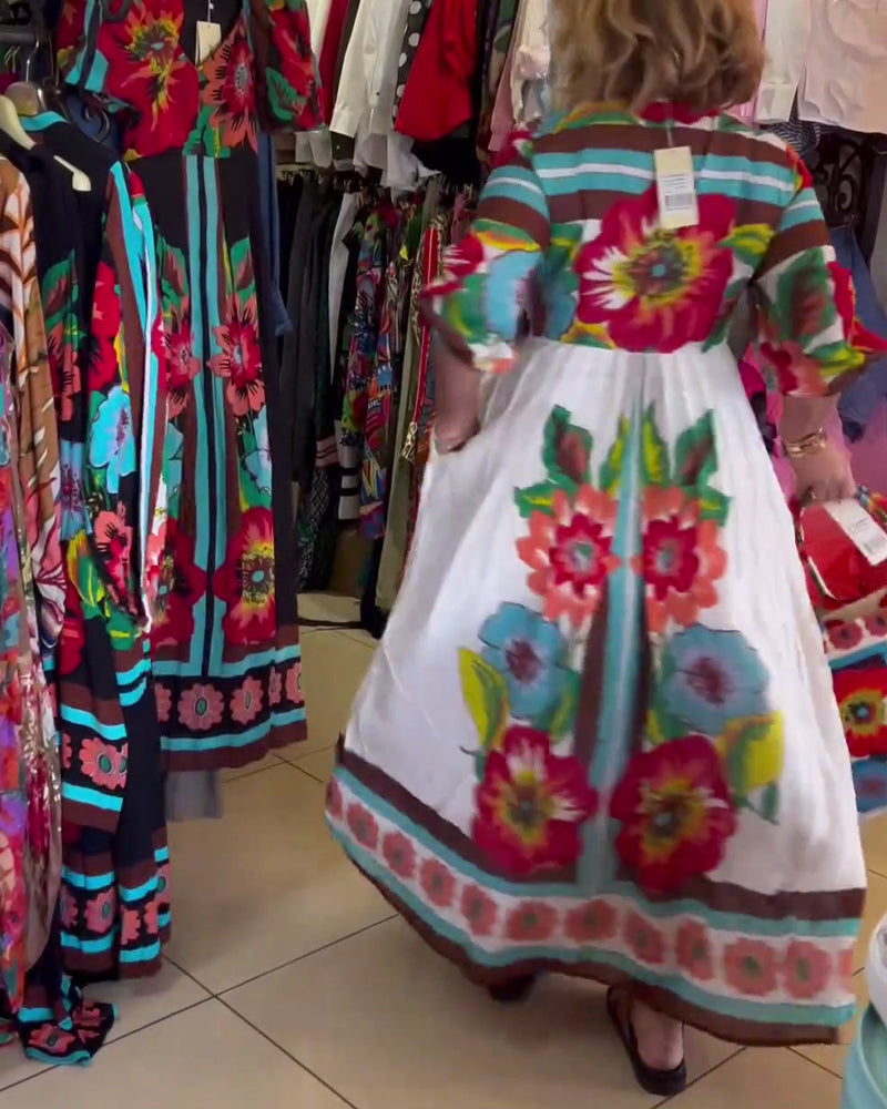 Nerijaa - Rochie Cu Imprimeu Floral și Decolteu Adânc în V