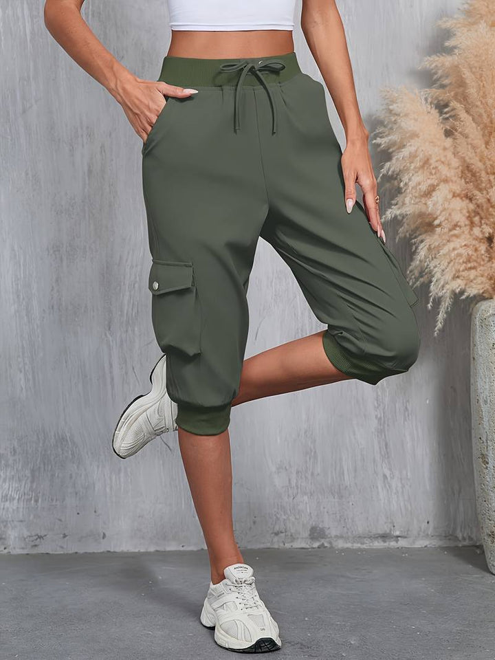 Kirabo - Pantaloni Cargo De Vară Cu Mai Multe Buzunare Și Talie Elastică Cu Nervuri
