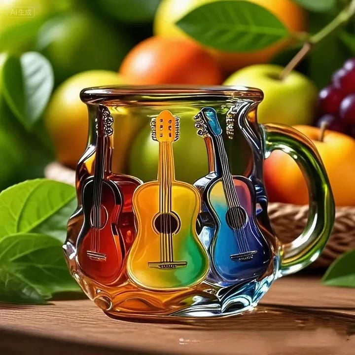MelodyMug - Cană cu Chitară și Vitralii în Culorile Curcubeului