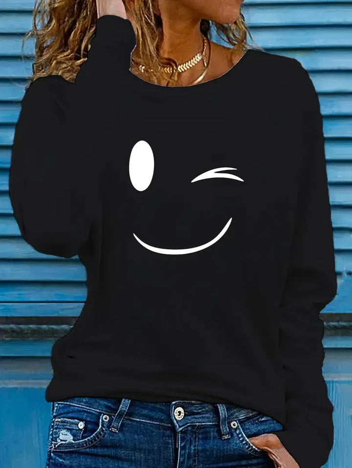 Odalina - Tricou Cazual Cu Imprimeu Smiley Cu Ochiul