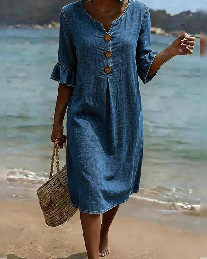 Fammke - Rochie Cu Volane Și Mâneci Din Denim