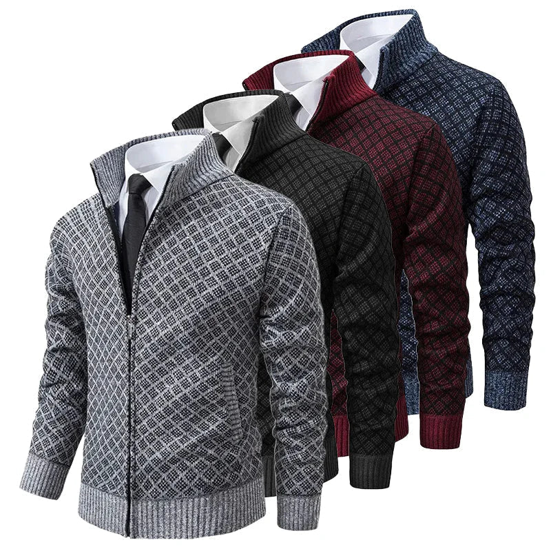 Klarik - Cardigan Din Tricot Cu Fermoar Integral Și Model În Romburi