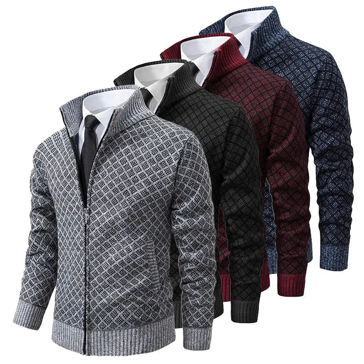 Klarik - Cardigan Din Tricot Cu Fermoar Integral Și Model În Romburi