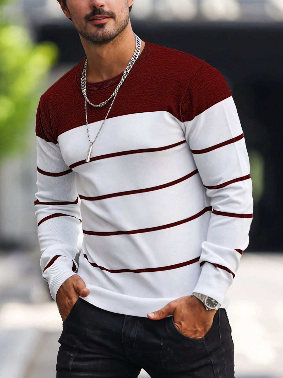 Michiel - Pulover Casual cu Dungi și Mâneci Lungi