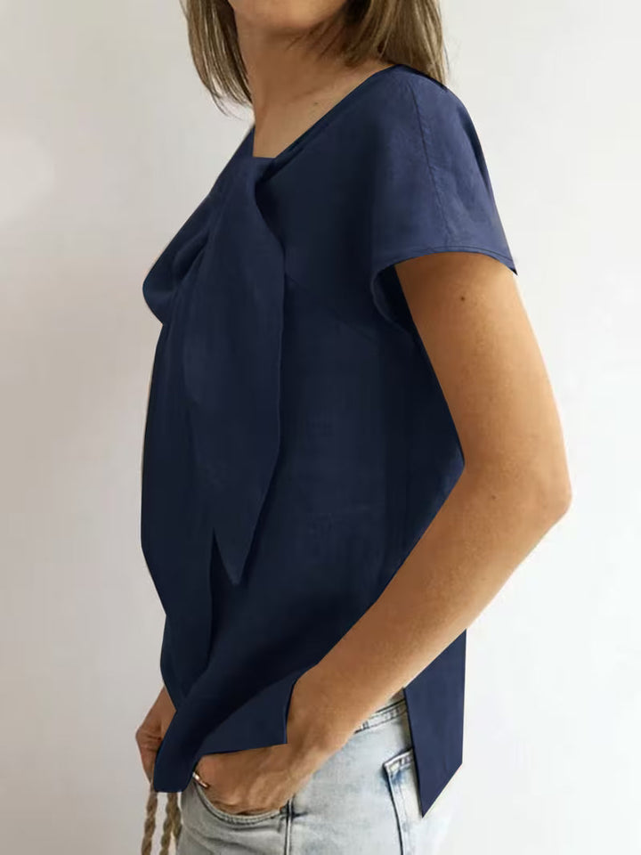 Wiliena – Bluză Cu Mâneci Scurte Și Guler Legat