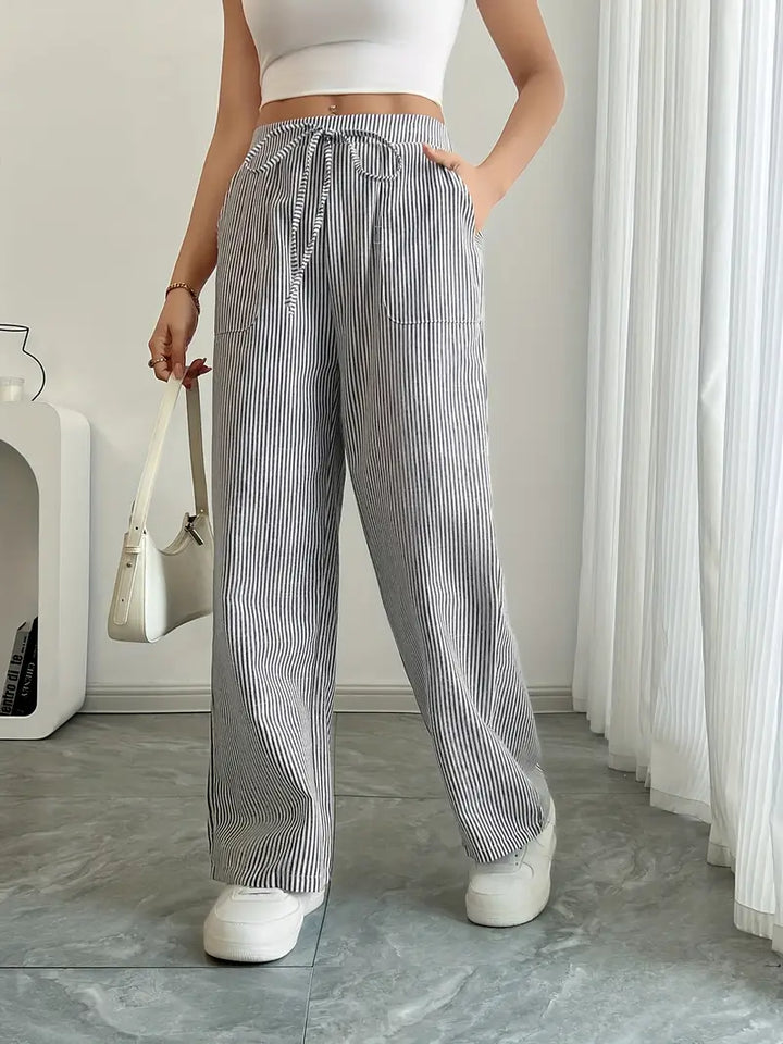 Alina - Pantaloni Eleganți cu Dungi și Buzunare