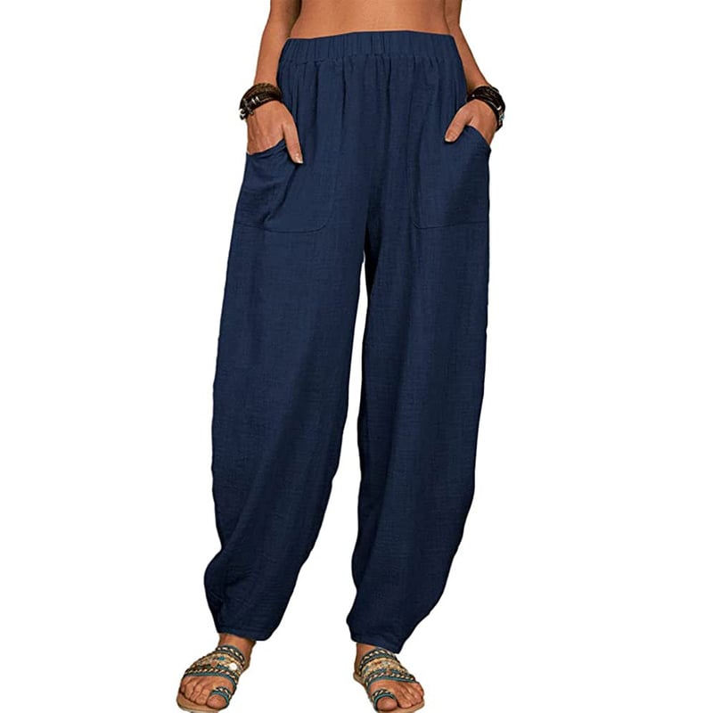 Zinzi - Pantaloni Harem Casual din Bumbac și in, croi Larg