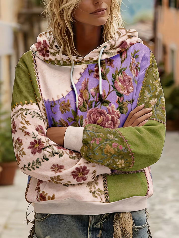 Norella - Bluză Cu Mâneci Lungi Și Glugă, Cu Imprimeu Floral În Stil Patchwork