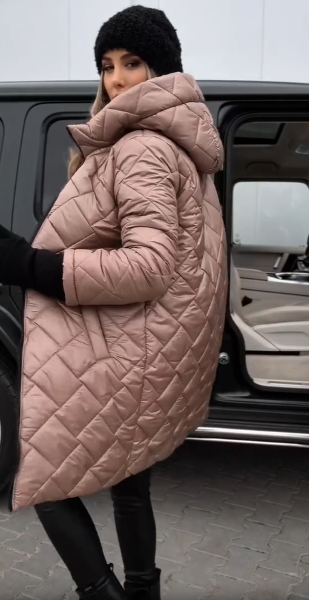 Kureha - Jacheta Elegantă Matlasată Cu Glugă și Fermoar