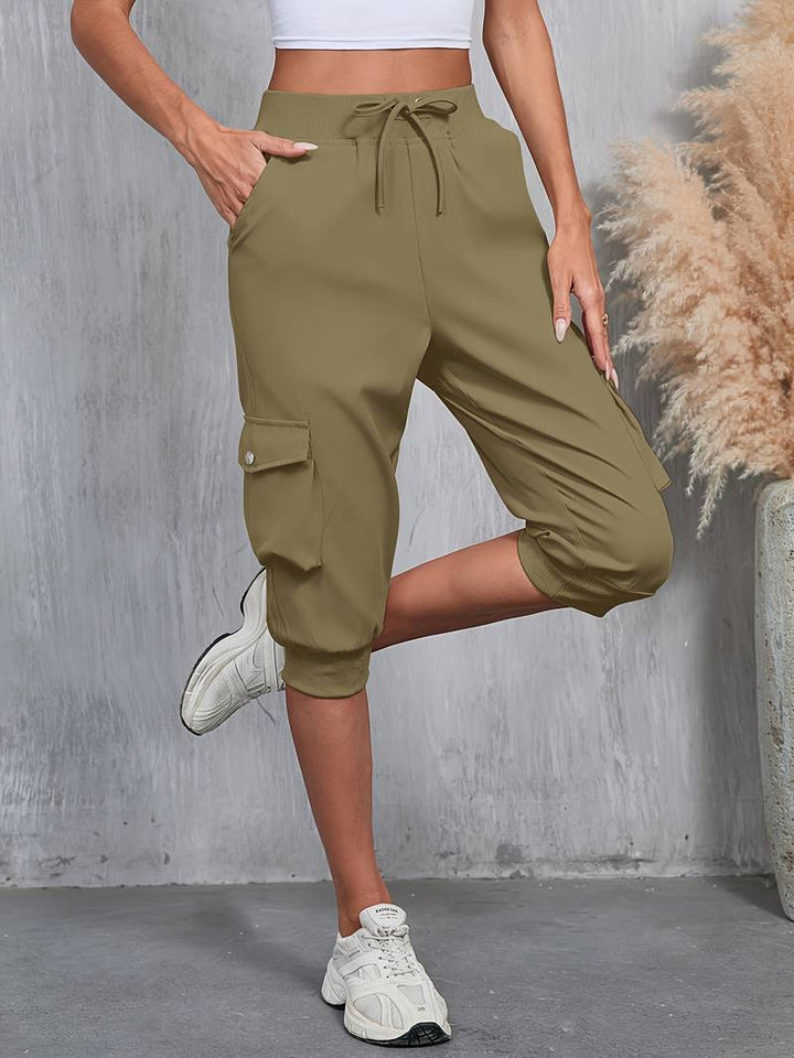 Kirabo - Pantaloni Cargo De Vară Cu Mai Multe Buzunare Și Talie Elastică Cu Nervuri